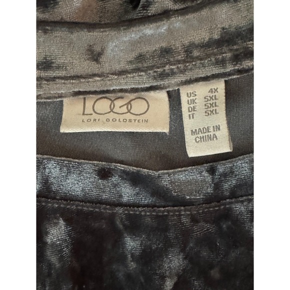 LOGO Lori Goldstein Crushed Velvet Long Sleeve Tunic Top 4X Charcoal Sheer Hem - Picture 13 of 13